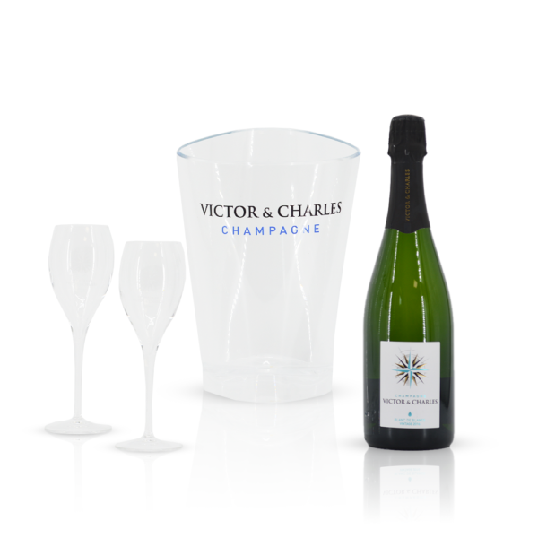 Victor & Charles Blanc de Blancs Vintage 2016 met cooler en 2 glazen