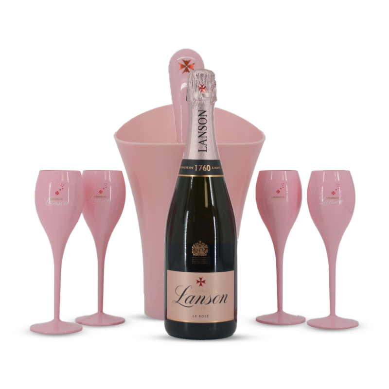 Lanson Rose met roze cooler en roze glazen