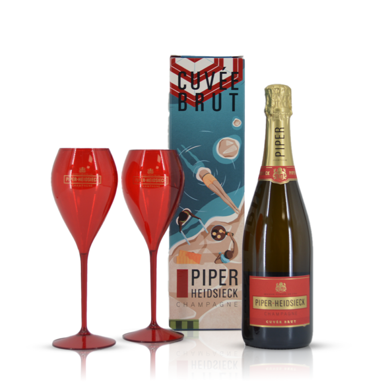 Piper Heidsieck Cuvée Brut met summer edition giftbox en 2 glazen