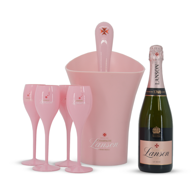 Lanson Rose met roze cooler en roze glazen