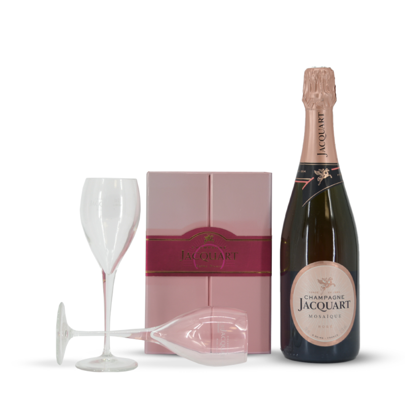 Jacquart Mosaïque Rosé met 2 glazen in vintage giftbox