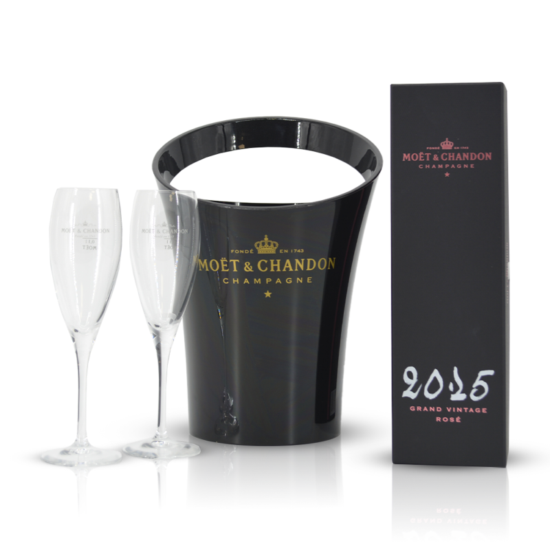 Moët & Chandon Grand Vintage Rosé 2015 met giftbox, cooler en glazen