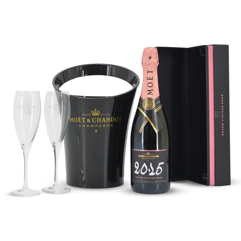 Moët & Chandon Grand Vintage Rosé 2015 met giftbox, cooler en glazen