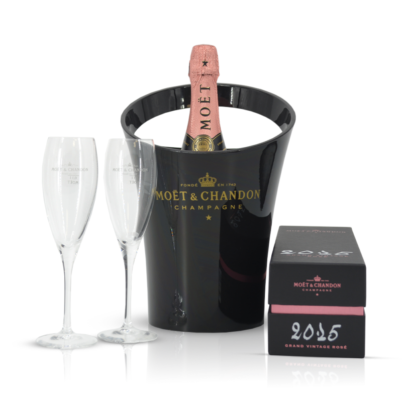 Moët & Chandon Grand Vintage Rosé 2015 met giftbox, cooler en glazen