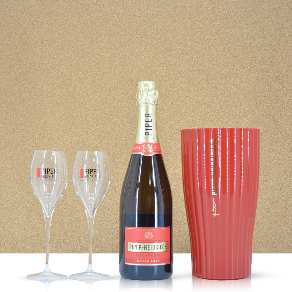 Piper Heidsieck Cuvée Brut met rode cooler en 2 glazen