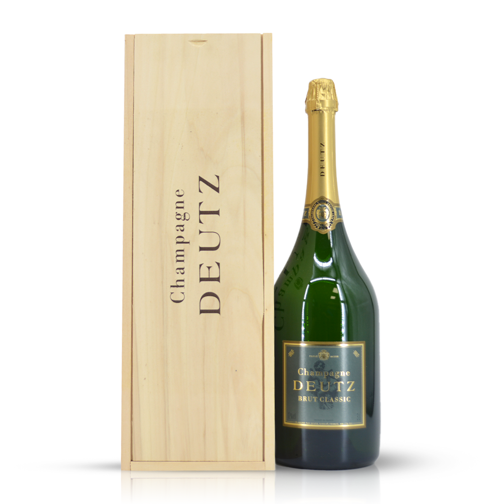 Dummy fles Deutz Brut Jeroboam in houten kist