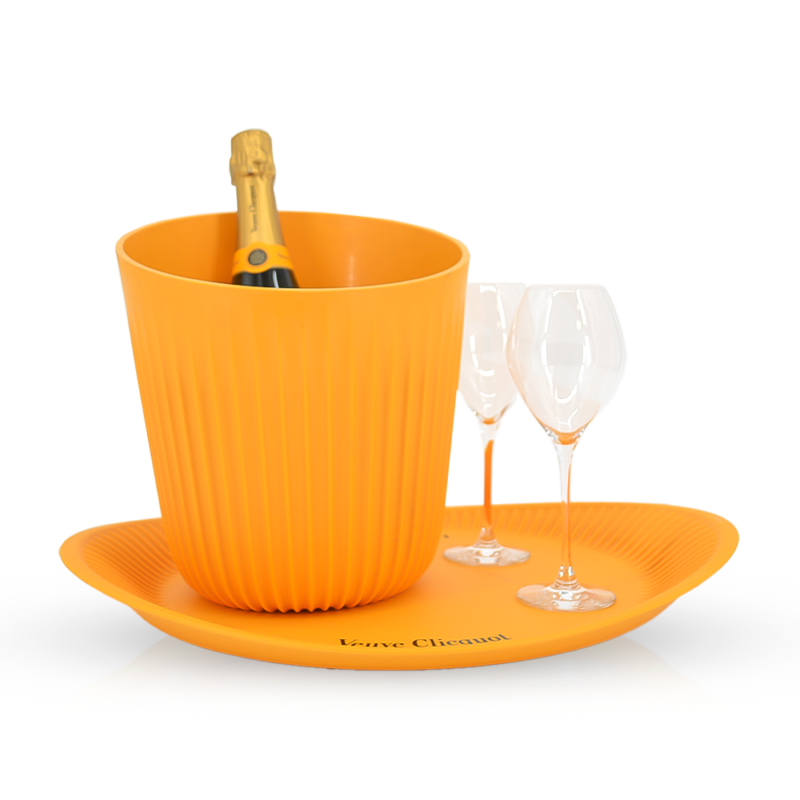 Veuve Clicquot Brut + sunrise service tray + cooler + 2 glazen