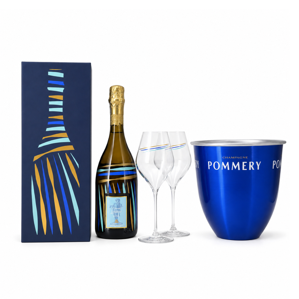 Pommery Cuvée Louise 2006 mit Geschenkbox, Gläsern und Kühler