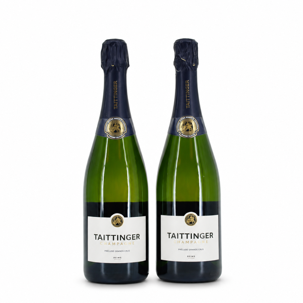 Zwei Flaschen Taittinger Prelude Grands Crus in Holzkiste