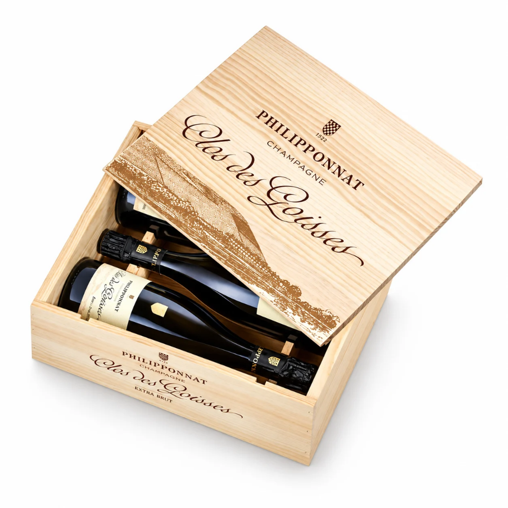 3 Flaschen Philipponnat Clos des Goisses Extra Brut in einer hölzernen Kiste