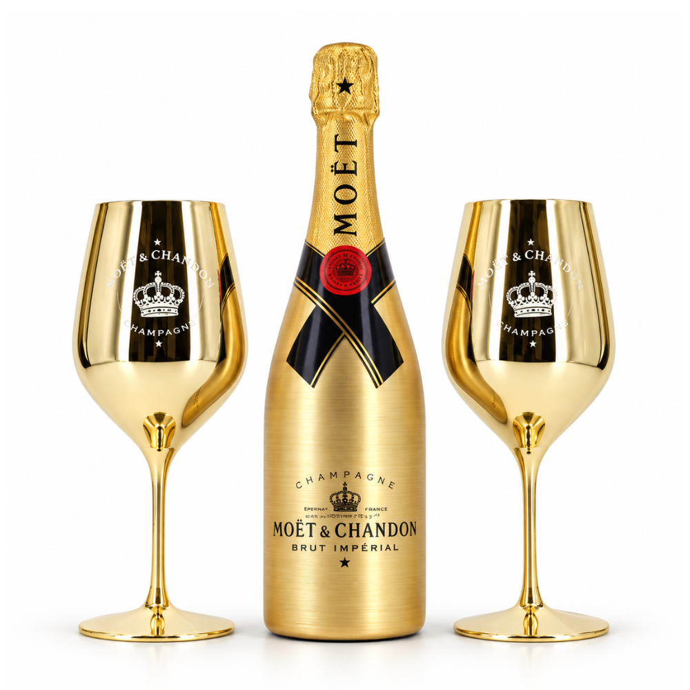 Moët & Chandon gouden sleeve met twee gouden glazen