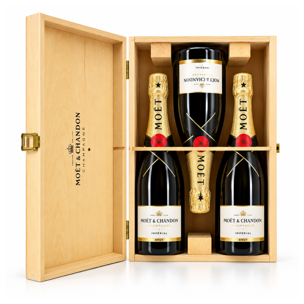 3 flessen Moët & Chandon Brut Impérial in houten kist
