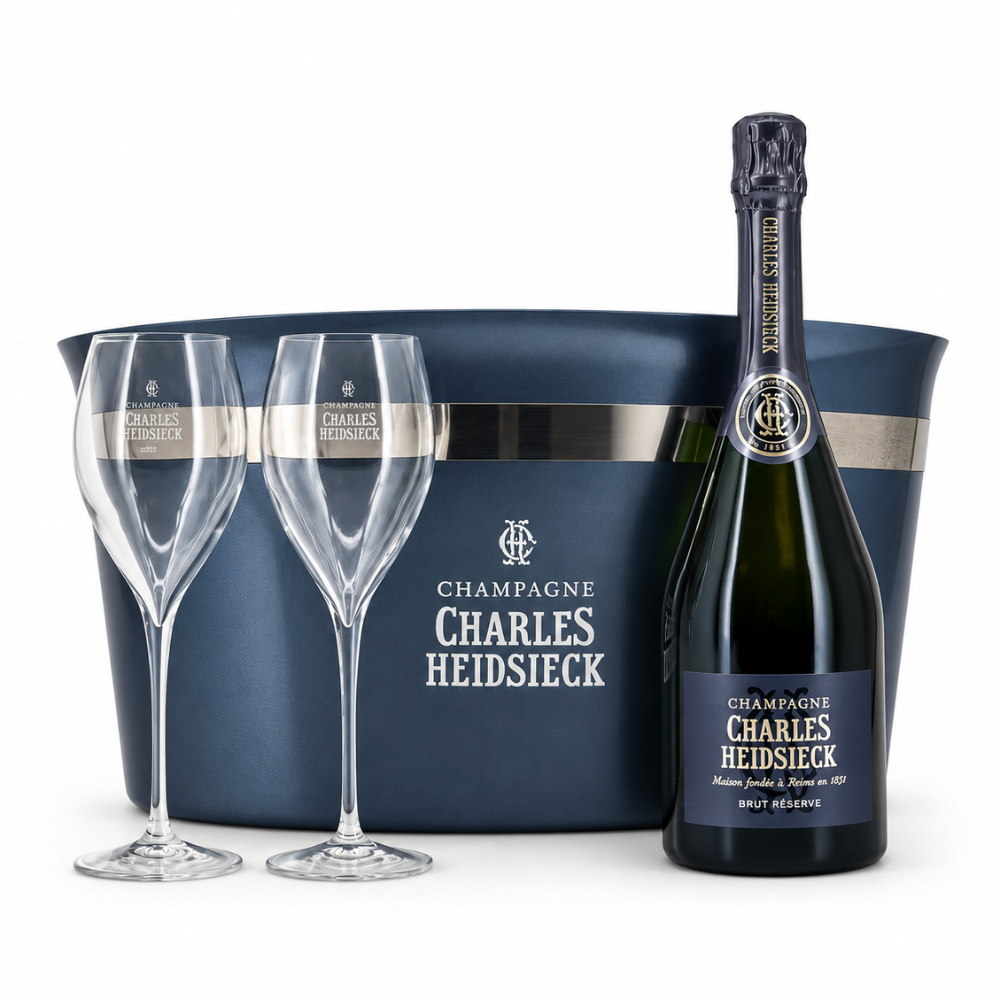 Charles Heidsieck Brut Réserve mit Kühler und 2 Gläsern