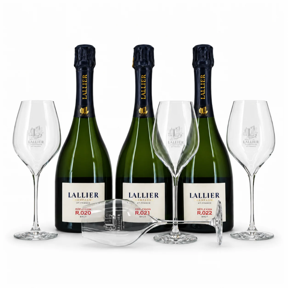 3 Flaschen Lallier Réflexion mit Kühler und 4 Gläsern